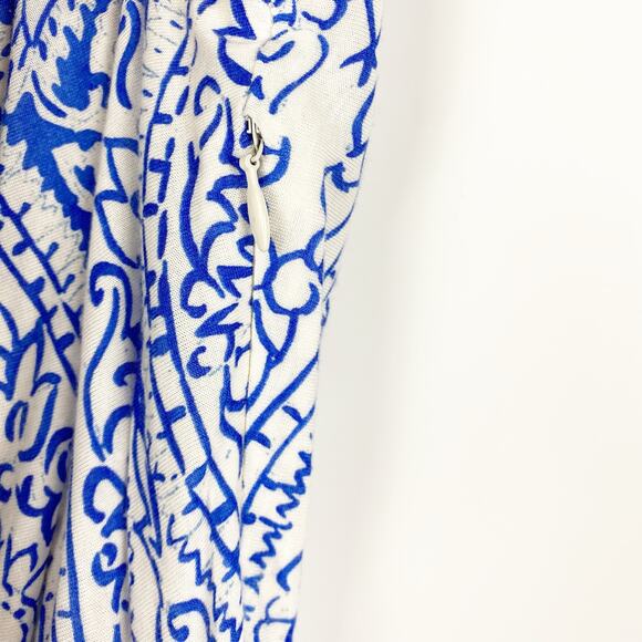 MNG by Mango Paisley Sheath Dress Blue White Knee Length With Sash Womens Size M - Picture 12 of 13